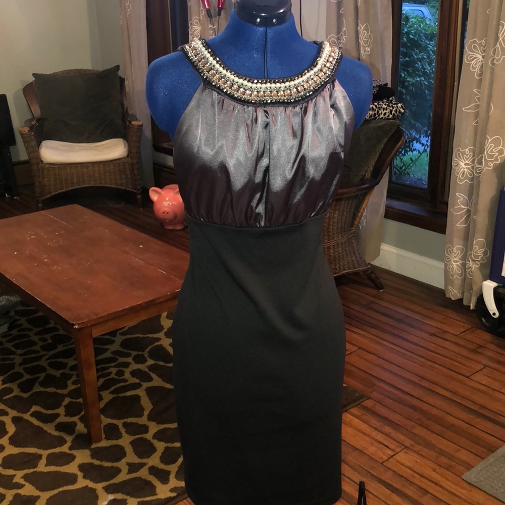 Grey and black dress with beautiful neckline